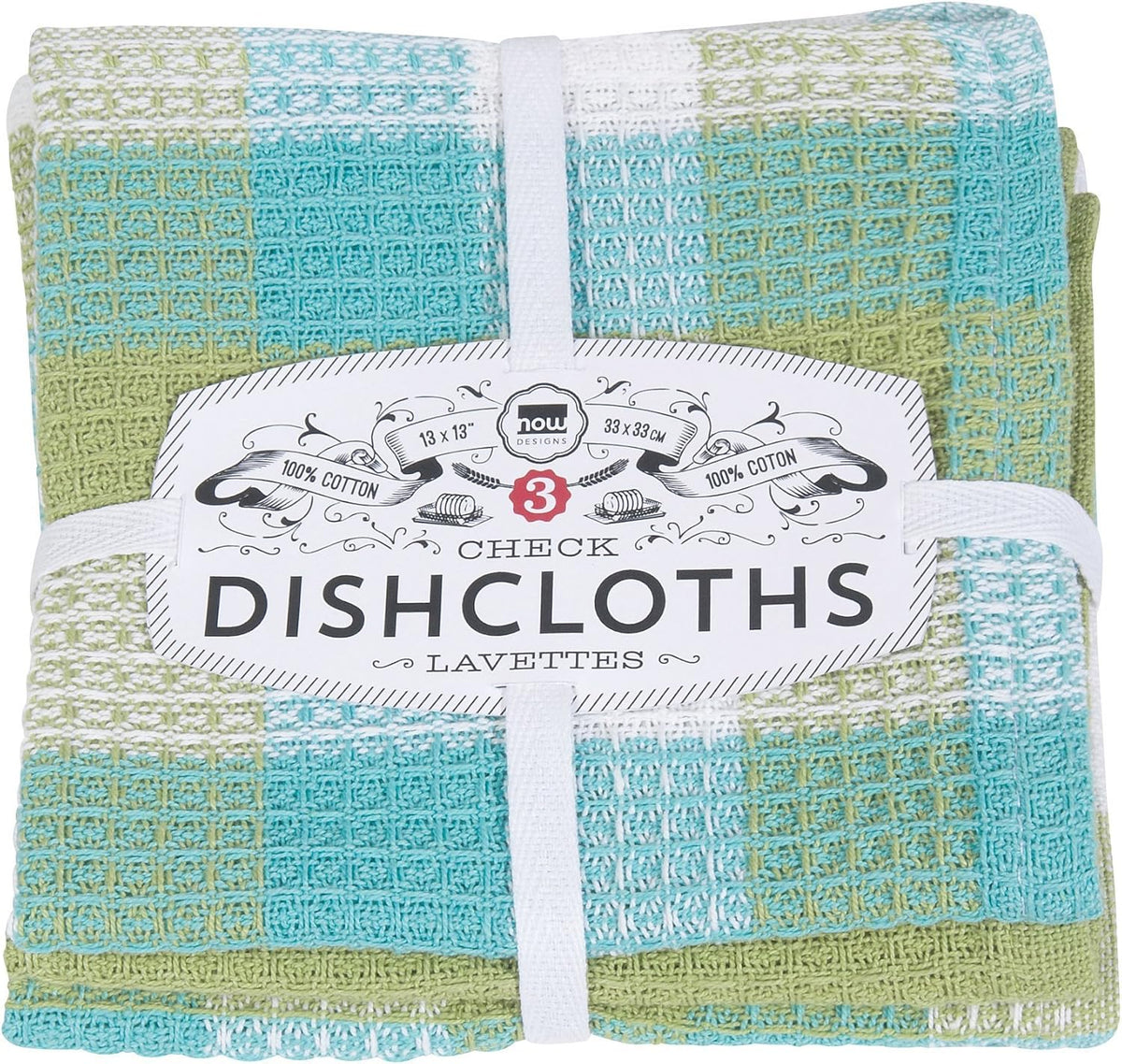 Now Designs Check Dishcloth Set, Cotton, Lemon