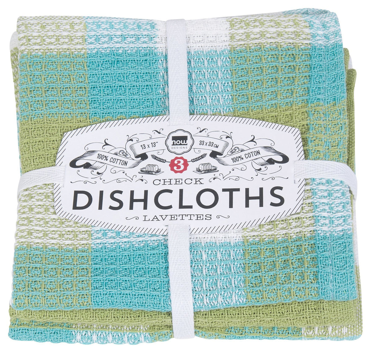 Now Designs Check Dishcloth Set, Cotton, Lemon