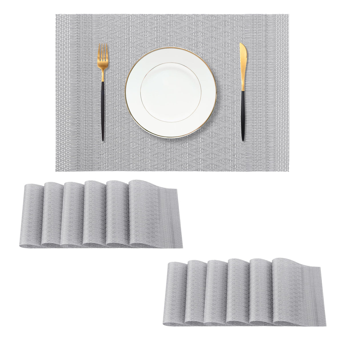 Beige Placemats Set of 4 - Heat-Resistant, Non-Slip Table Mats, Washable Woven Vinyl for Indoor & Outdoor Dining