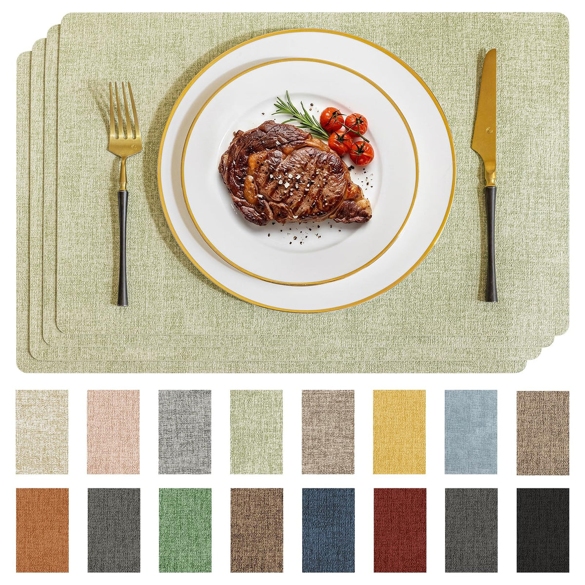 Romanstile Faux Leather Vinyl Placemats Set of 6, Light Grey