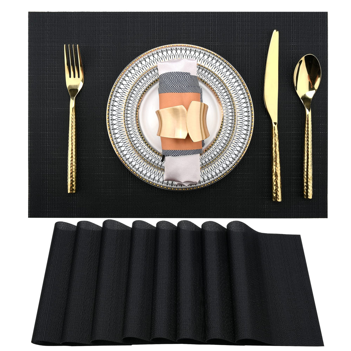 SLKQG Navy Blue Placemats Set of 4 - Easy Clean Washable Vinyl Placemats - Wipeable Heat Resistant Table Mats for Dining Table - 17x12 Inch (Navy Blue, 4)
