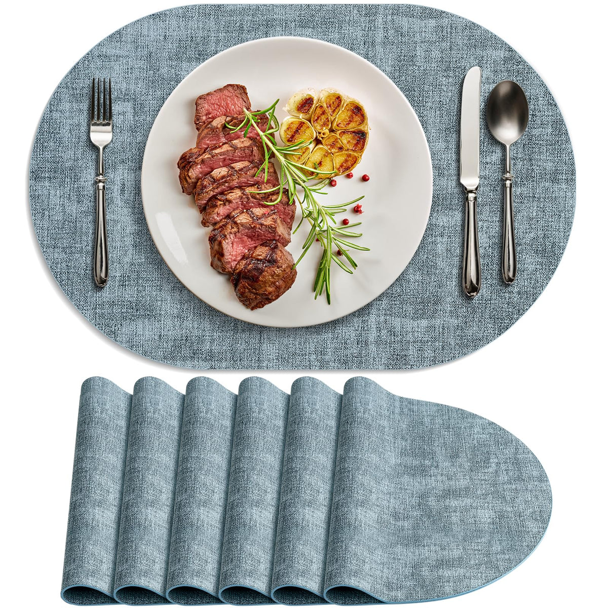 Faux Leather Oval Placemats Set of 4, Beige