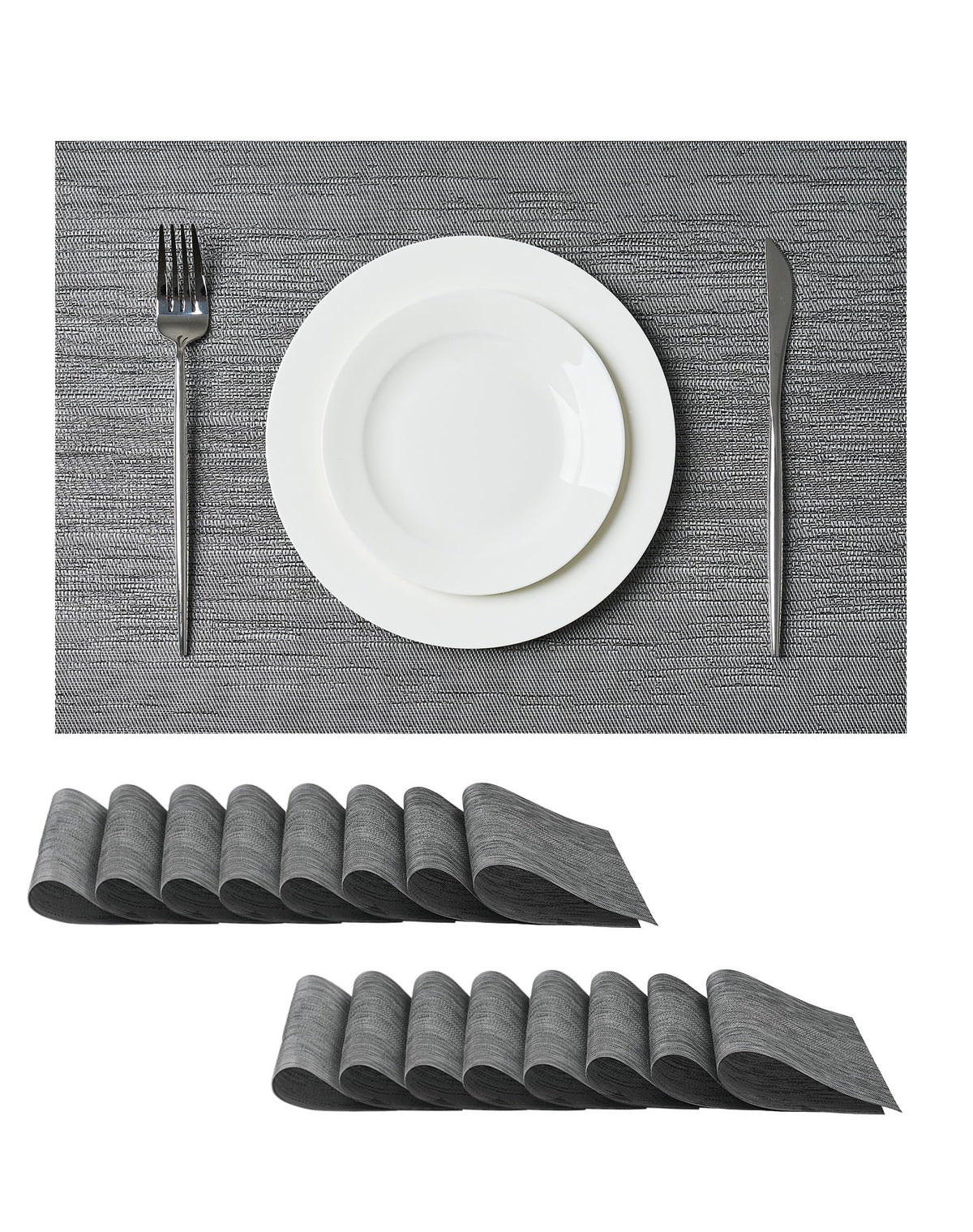 Beige Placemats Set of 8 - Heat-Resistant, Non-Slip Table Mats, Washable Woven Vinyl for Indoor & Outdoor Dining