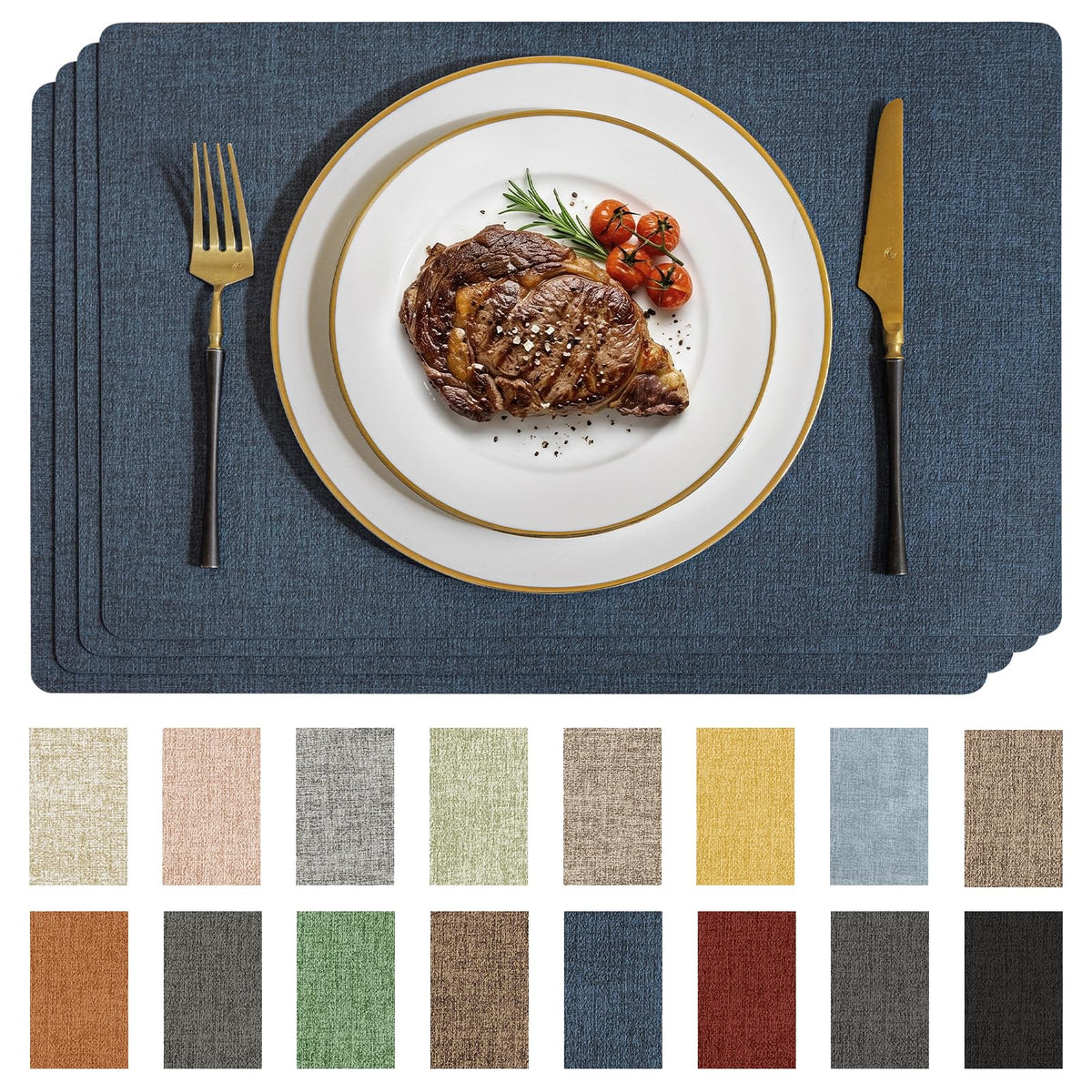 Romanstile Faux Leather Vinyl Placemats Set of 6, Light Grey