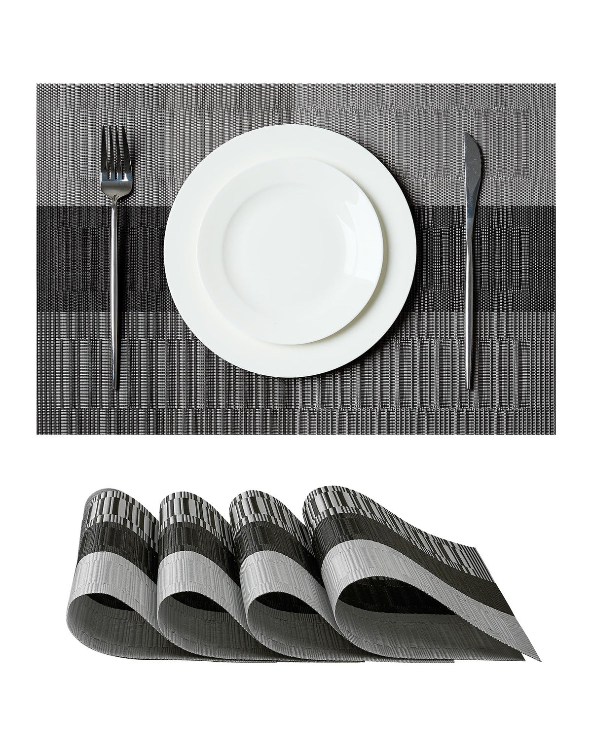 Beige Placemats Set of 4 - Heat-Resistant, Non-Slip Table Mats, Washable Woven Vinyl for Indoor & Outdoor Dining