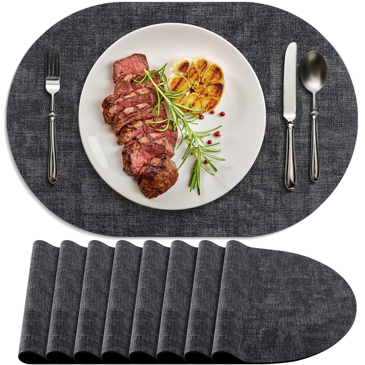 Faux Leather Oval Placemats Set of 6, Beige