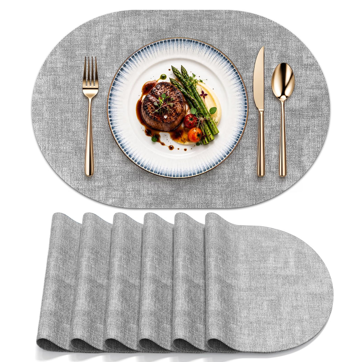 Aofmee Placemats, Placemats Set of 6, Heat Resistant Place Mats, Washable PVC Table Mats, Woven Vinyl Plastic Placemats for Dining Table, Non-Slip Stain Resistant Kitchen Table Placemats Easy to Clean