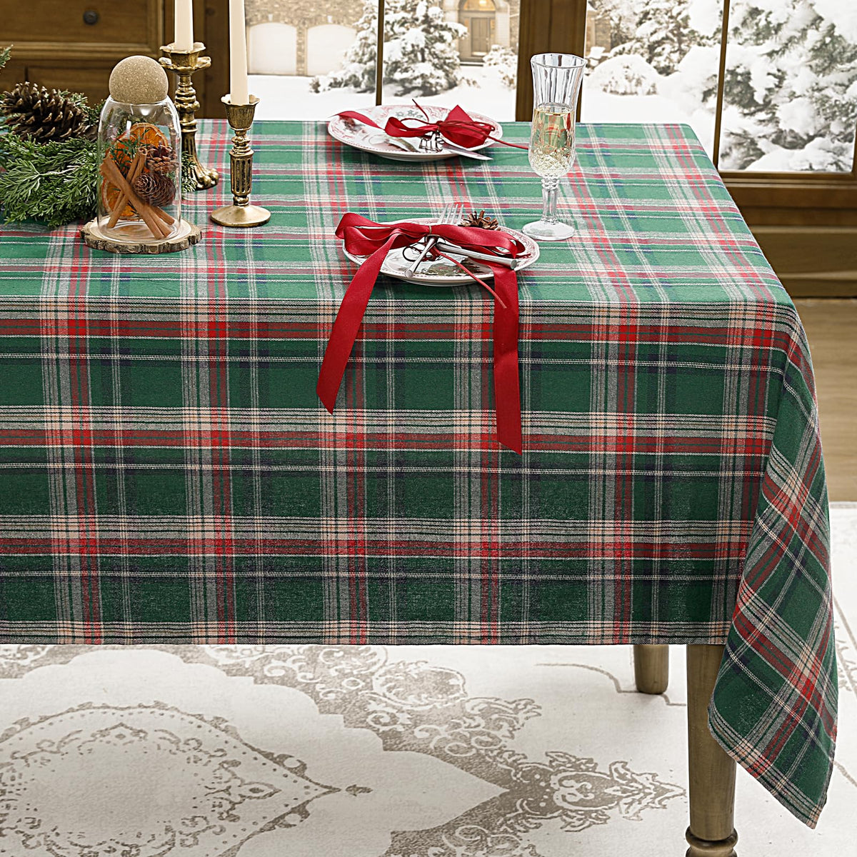 Romanstile Fall Checkered Tablecloth Rectangle, 54 x 80 Inch, Orange