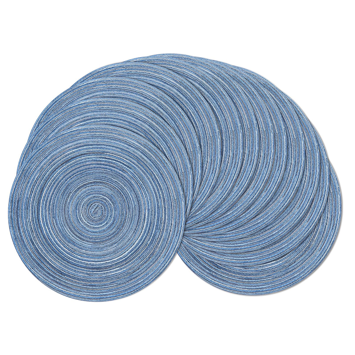 SHACOS 15 inch Round Placemats Set of 6, Cotton Polyester Woven Braided Place Mats, Washable Heat Resistant Circle Table Mats for Dining Table (Beige, 6)