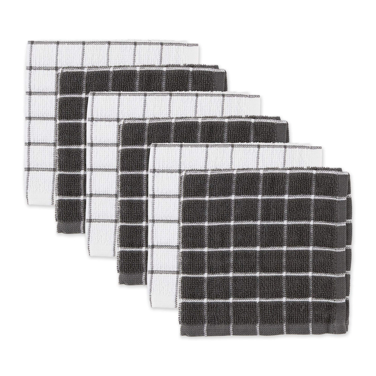 DII Basic Terry Collection Windowpane Dishcloth Set, 12x12, Gray, 6 Piece