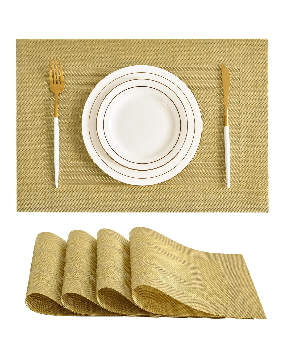 Beige Placemats Set of 4 - Heat-Resistant, Non-Slip Table Mats, Washable Woven Vinyl for Indoor & Outdoor Dining