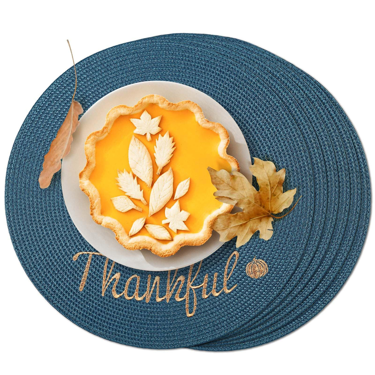 FunWheat Round Braided Placemats Set of 6 Table Mats for Dining Tables Woven Washable Non-Slip Place mats 15 inch(Orange, 6pcs)
