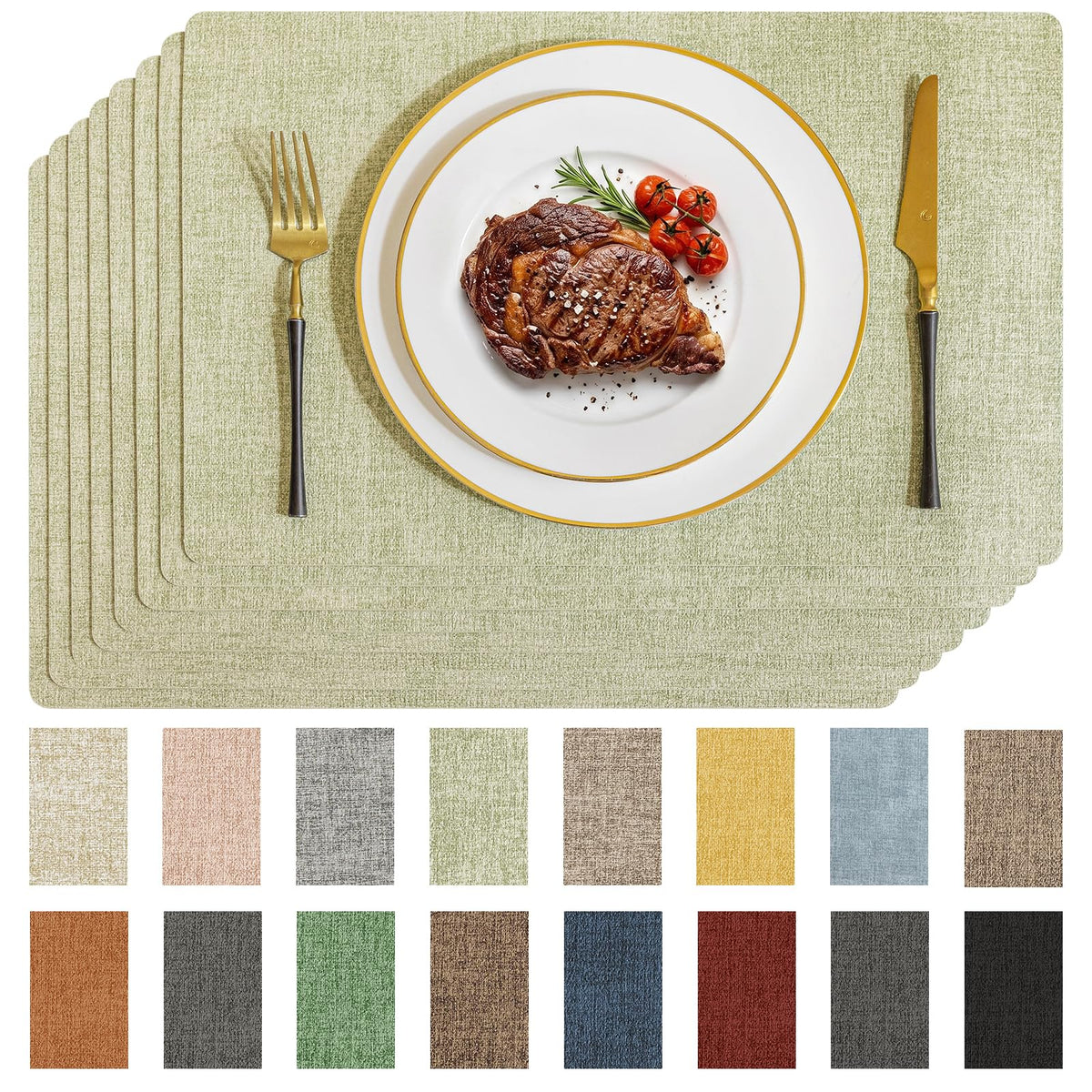 Romanstile Faux Leather Vinyl Placemats Set of 6, Light Grey