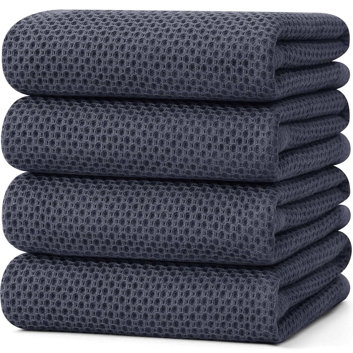 Kitinjoy 100% Cotton Waffle 6-Pack Kitchen Towels, 12" x 12", Dark Grey