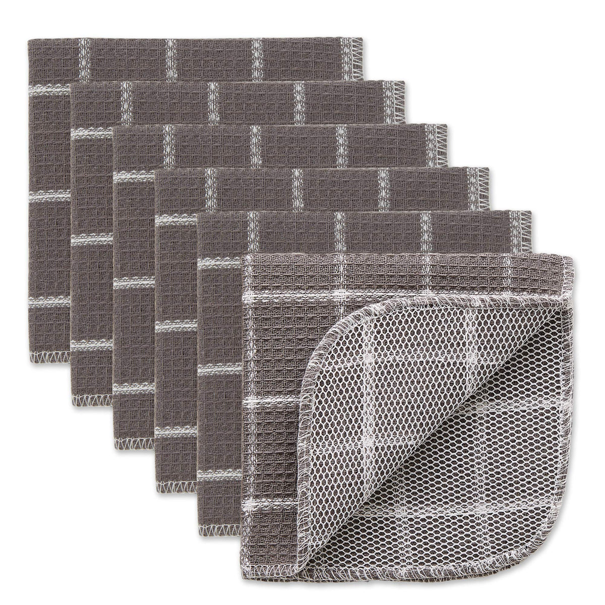 DII Scrubber Dishcloths Collection Windowpane Dishrag Set, 12x12, White/Red Stripe, 6 Piece