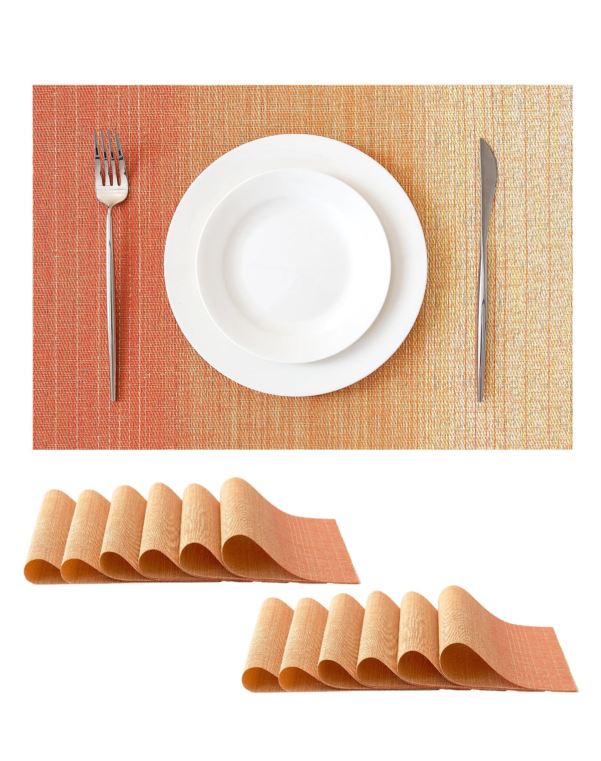 Beige Placemats Set of 8 - Heat-Resistant, Non-Slip Table Mats, Washable Woven Vinyl for Indoor & Outdoor Dining