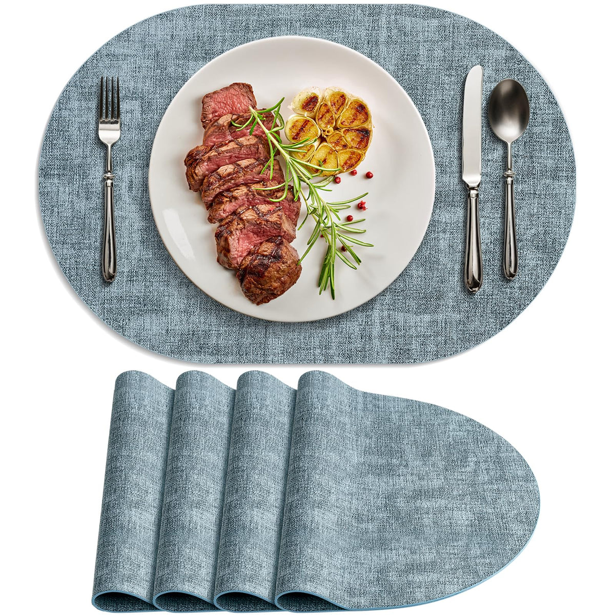 Faux Leather Oval Placemats Set of 8, Beige