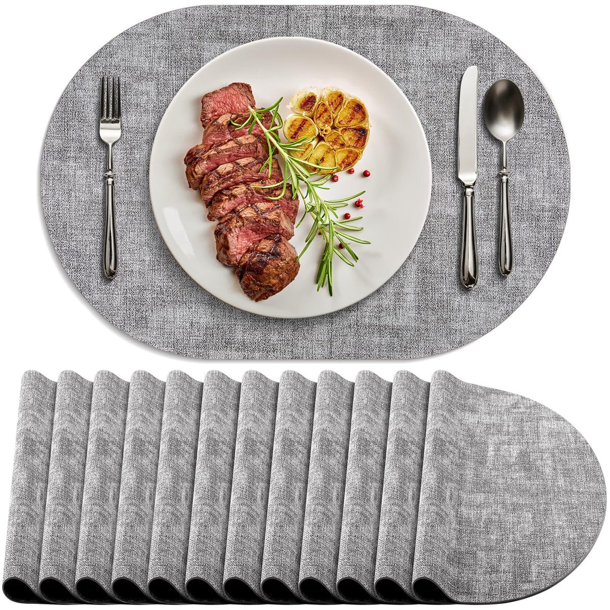 Faux Leather Oval Placemats Set of 8, Beige