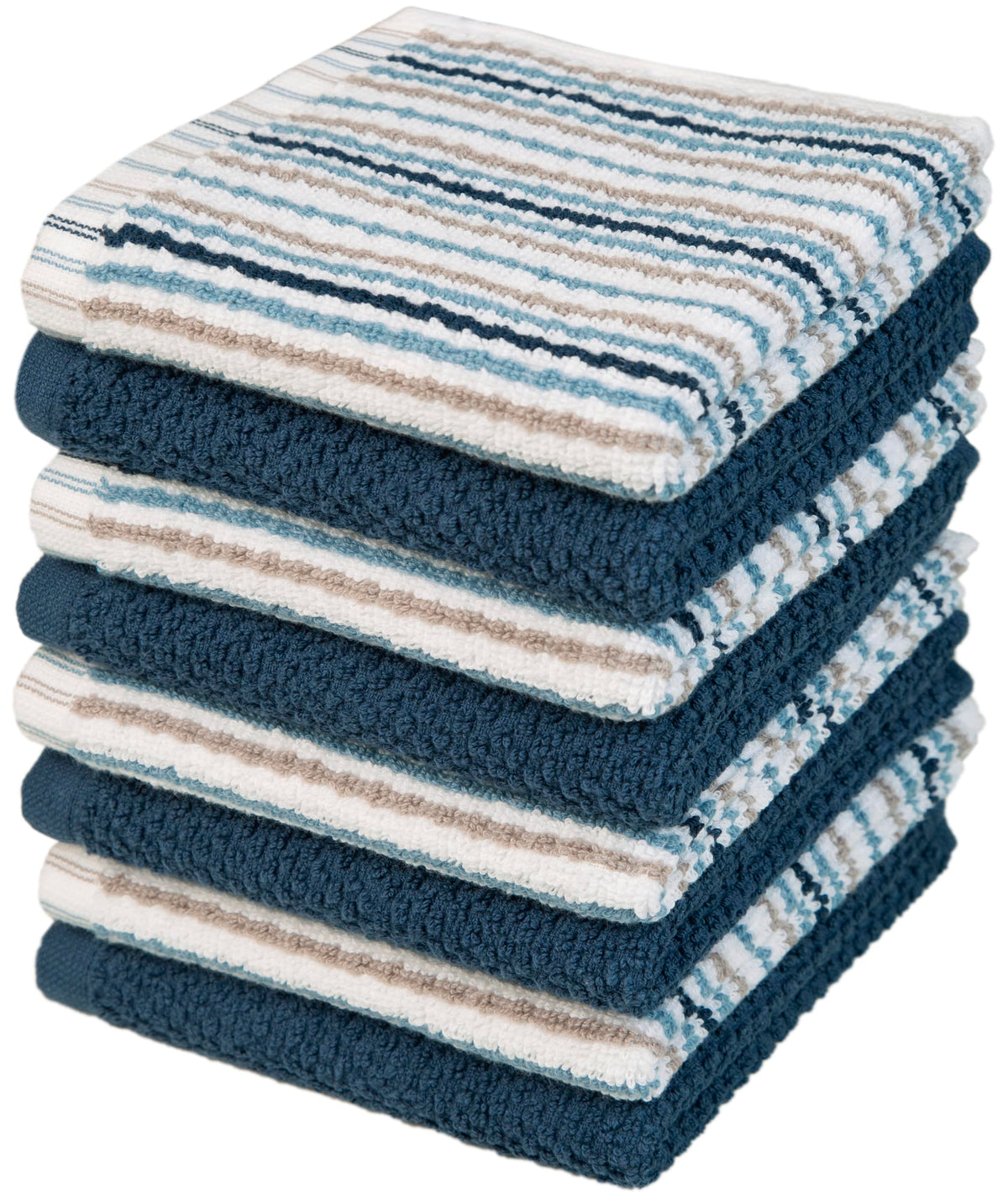 Bumble Dish Cloths 8-Pack, Cotton Kitchen Towels, 12"x12" Blue Wide Stripes
