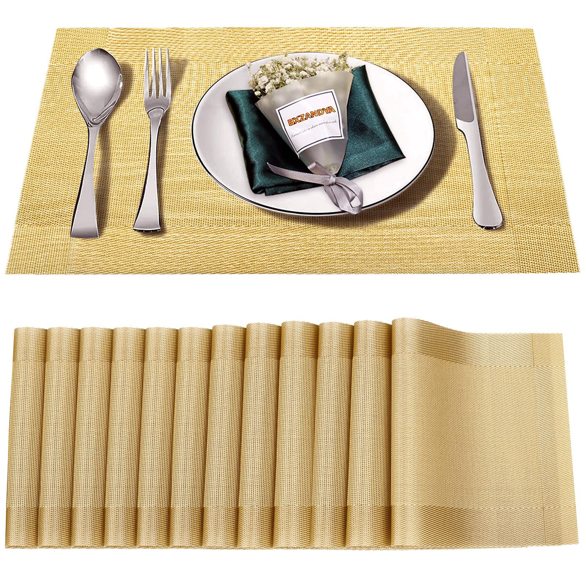 Beige Vinyl Placemats Set of 8,Washable Dining PVC Table Mats
