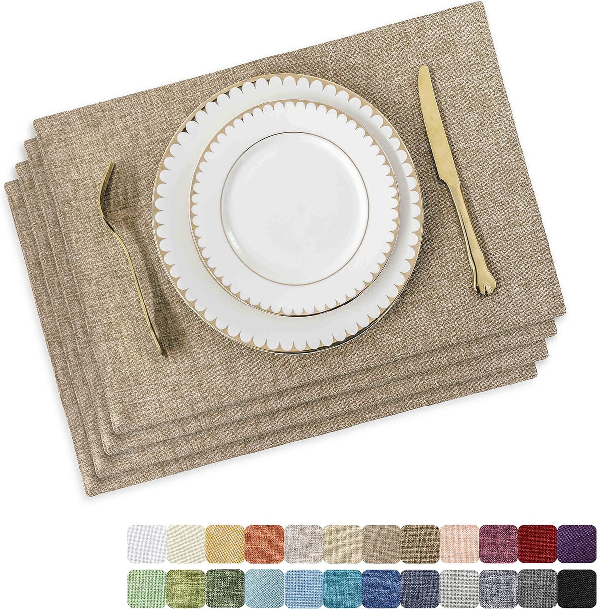 Home Brilliant Linen Placemats Set of 4 Heat Resistant Dining Table Cloth Place Mats Kitchen Table Mats Placemats Table Decor, Natural Linen