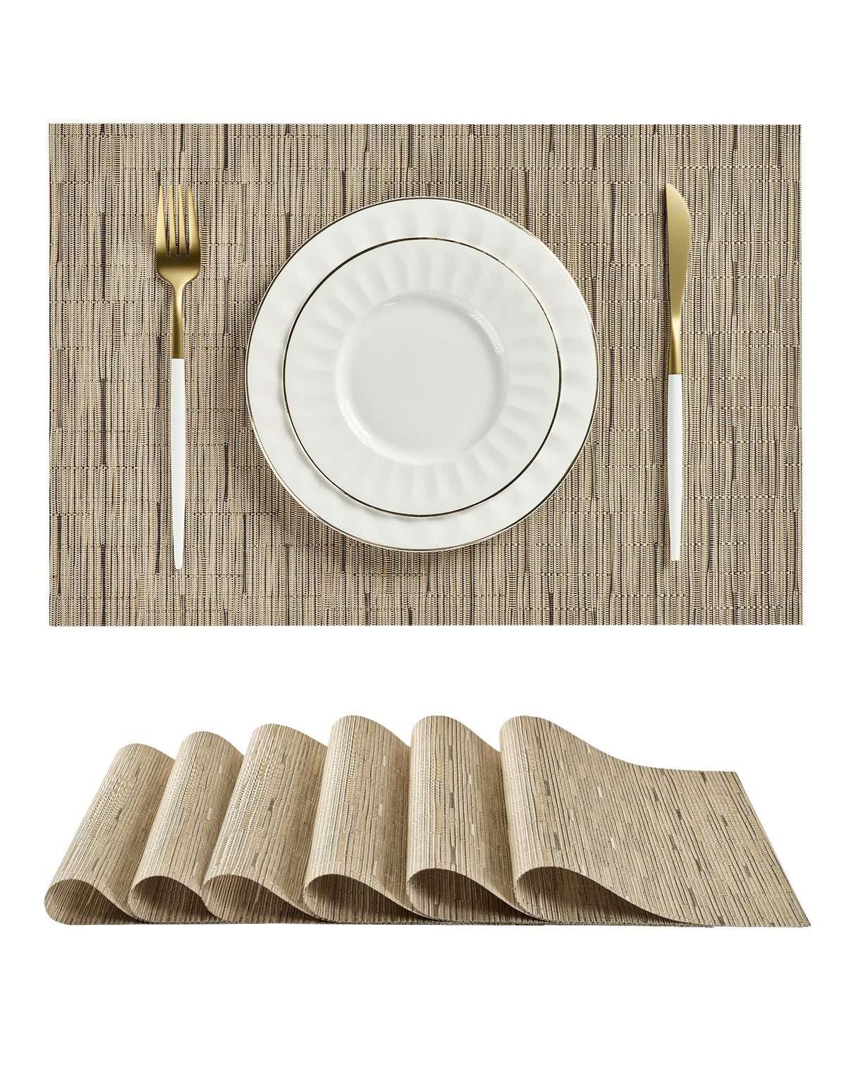 Beige White Placemats Set of 4 - Heat Resistant Non-Slip Place mats for Dining Table, Washable Durable PVC Vinyl Woven Table Mats(Beige White, 4)