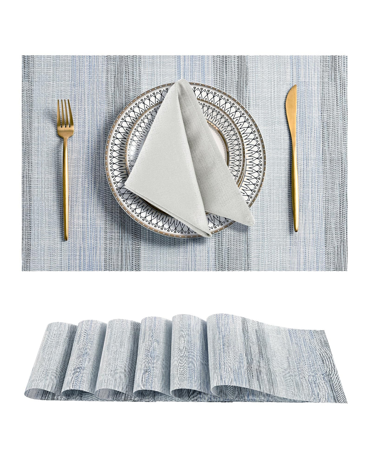Beige Placemats Set of 8 - Heat-Resistant, Non-Slip Table Mats, Washable Woven Vinyl for Indoor & Outdoor Dining