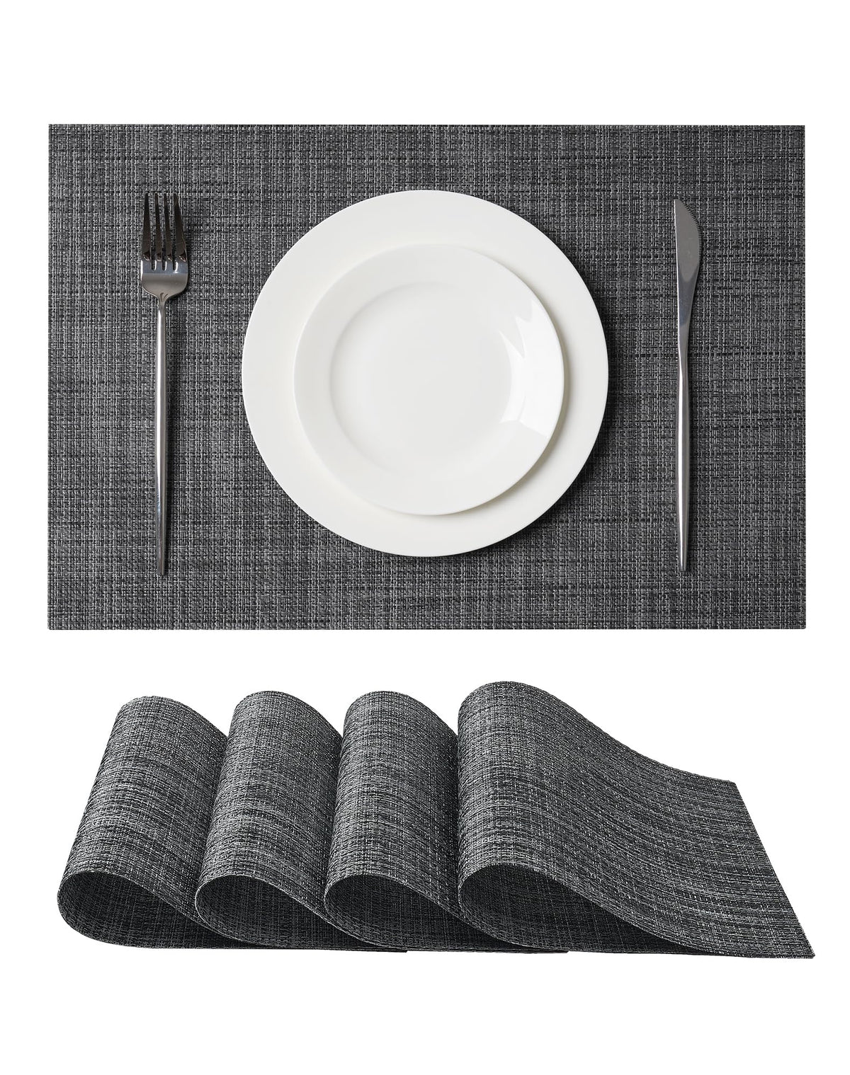 Beige Placemats Set of 4 - Heat-Resistant, Non-Slip Table Mats, Washable Woven Vinyl for Indoor & Outdoor Dining