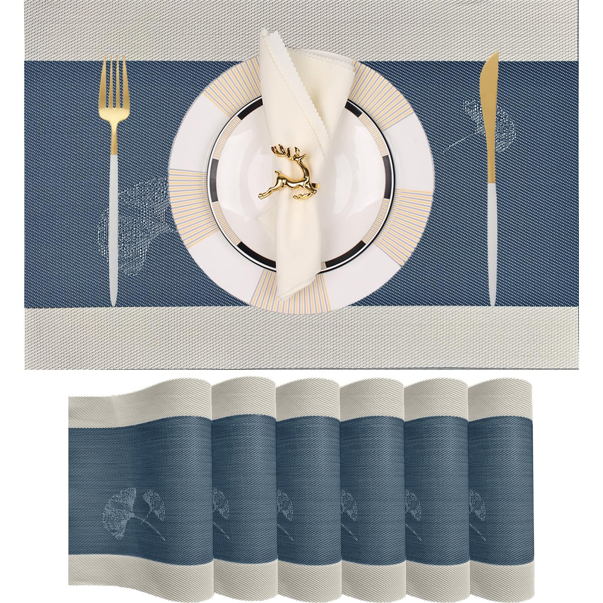 PIGCHCY Placemats,Washable Vinyl Woven Table Mats,Elegant Durable Placemats for Dining Table Set of 4 (18 x 12 inches, Pure Black)