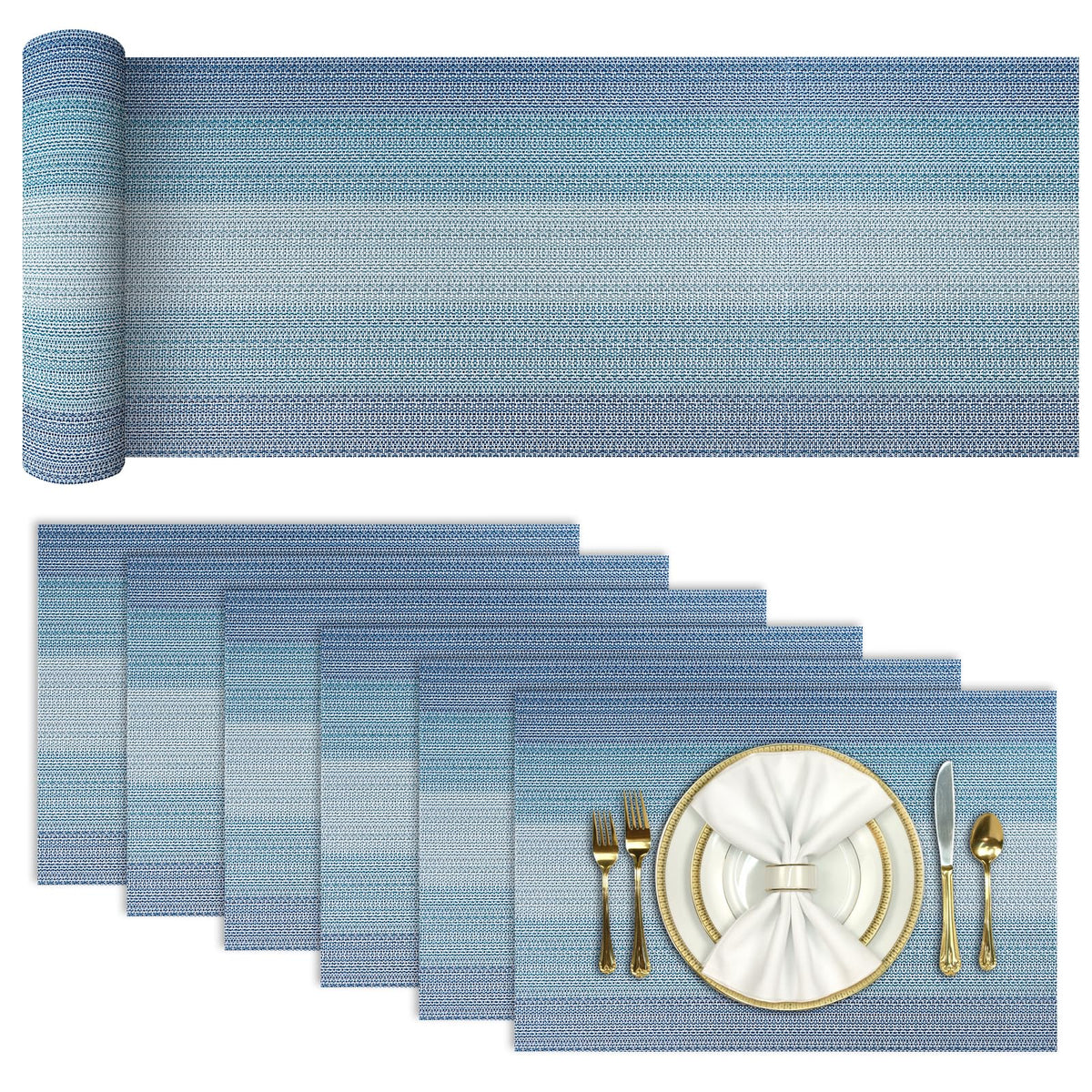 Aofmee Placemats, Placemats Set of 6, Heat Resistant Place Mats, Washable PVC Table Mats, Woven Vinyl Plastic Placemats for Dining Table, Non-Slip Stain Resistant Kitchen Table Placemats Easy to Clean