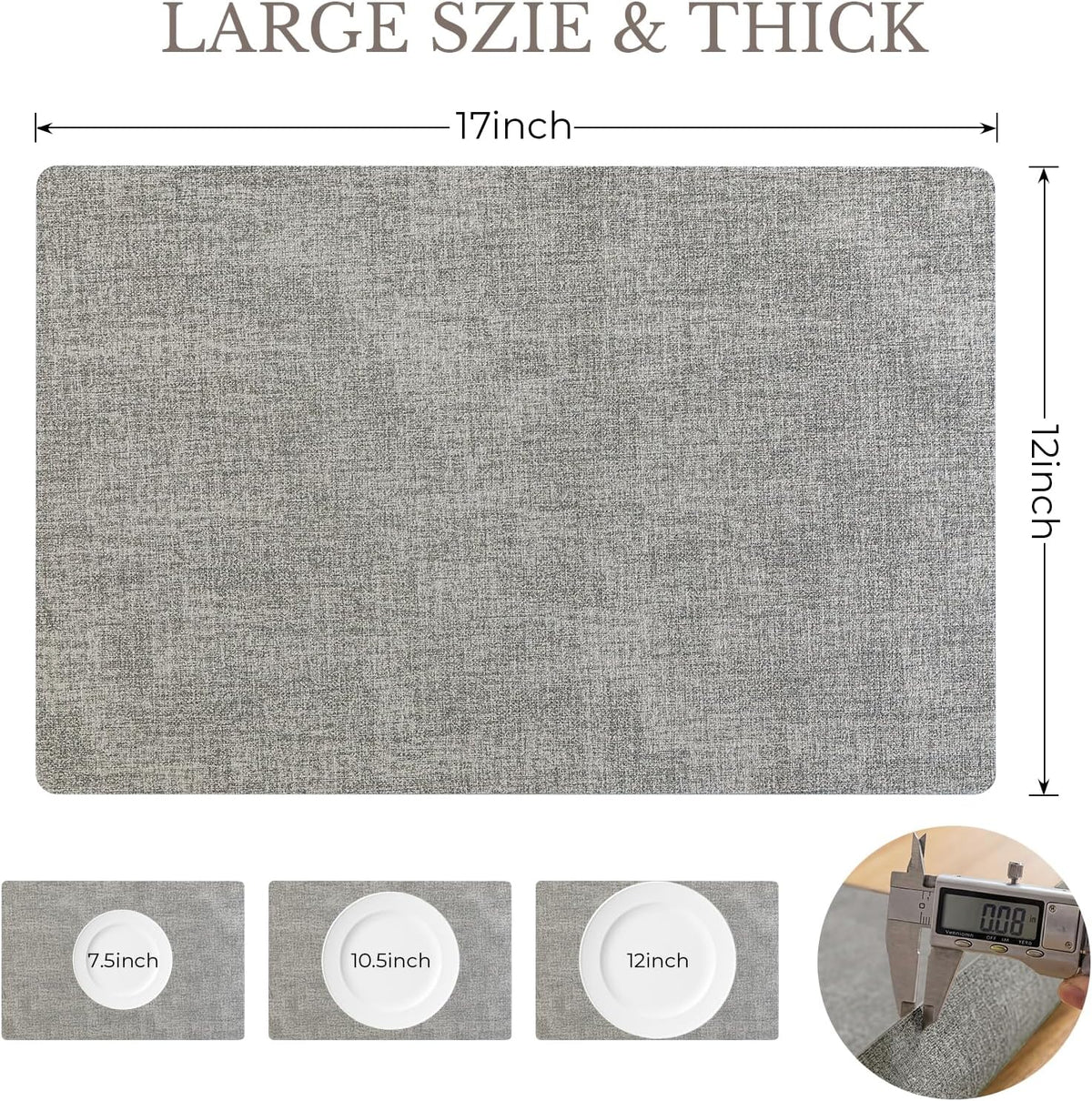 Romanstile Faux Leather Vinyl Placemats Set of 6, Light Grey