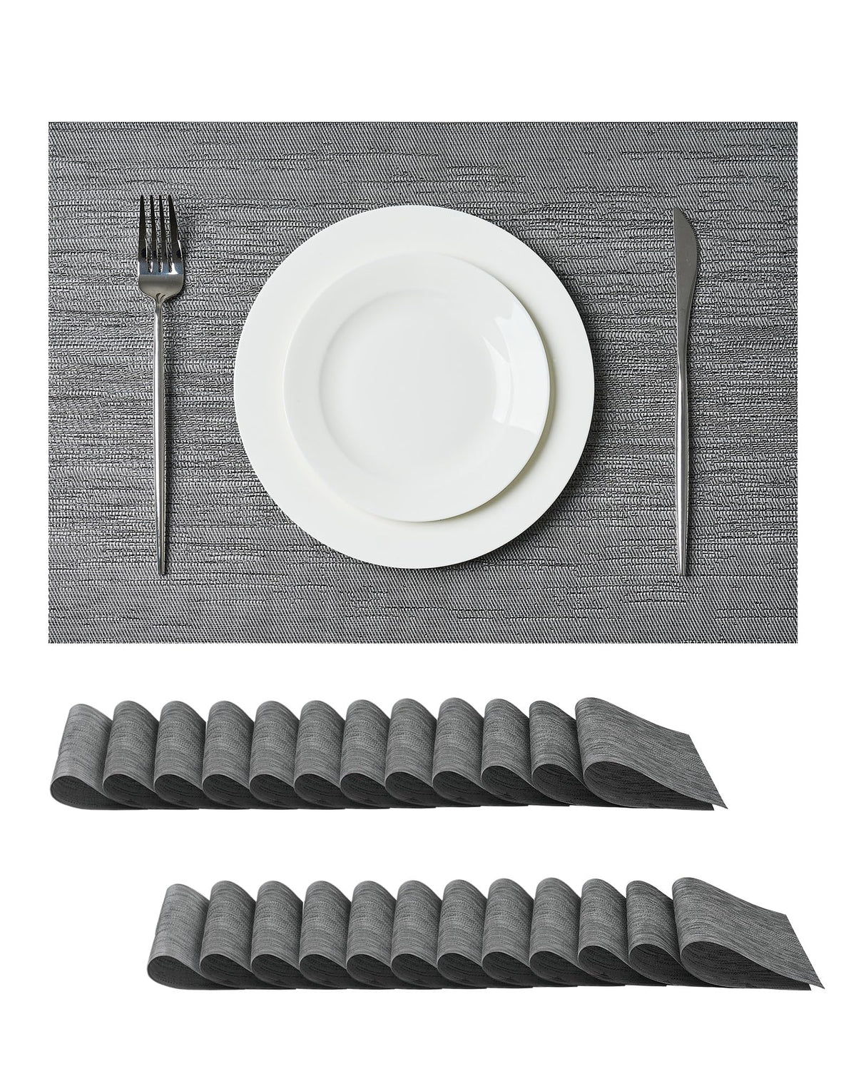 Beige Placemats Set of 6 - Heat-Resistant, Non-Slip Table Mats, Washable Woven Vinyl for Indoor & Outdoor Dining