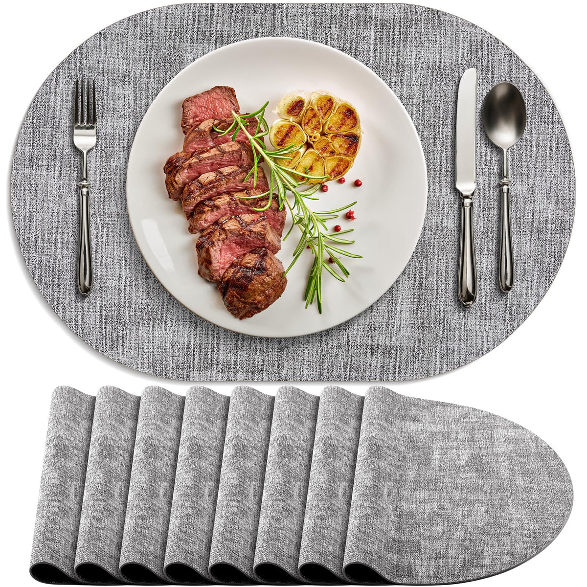 Faux Leather Oval Placemats Set of 6, Beige