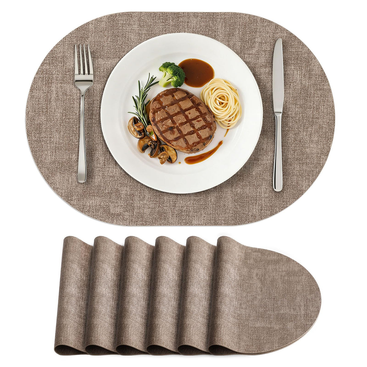 homing Heat Resistant Oval Placemats Set of 6, Beige