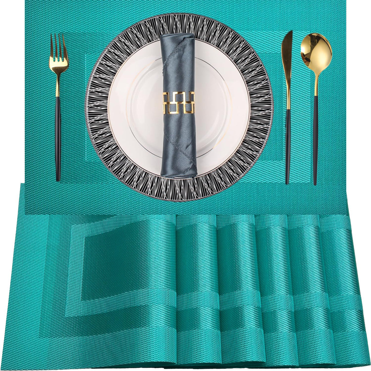 PIGCHCY Placemats,Washable Vinyl Woven Table Mats,Elegant Durable Placemats for Dining Table Set of 4 (18 x 12 inches, Pure Black)