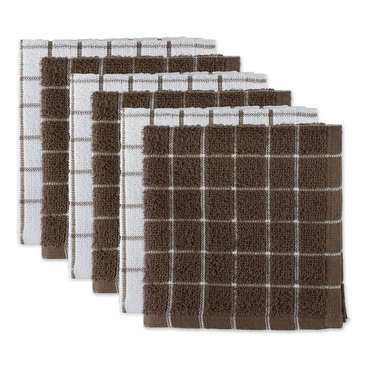 DII Basic Terry Collection Windowpane Dishcloth Set, 12x12, Gray, 6 Piece
