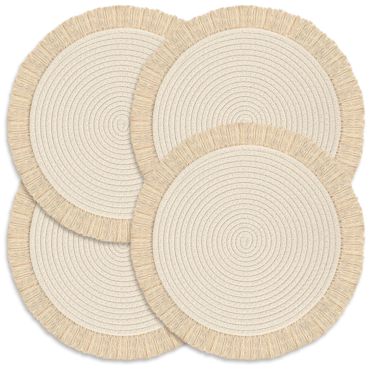13 Inch Round Cotton Placemat Set of 4 Boho Placemats Table Mats Woven Washable Table Placemats for Fall Kitchen Dining Home Farmhouse Thanksgiving Christmas Decoration Heat Resistant Place Mat