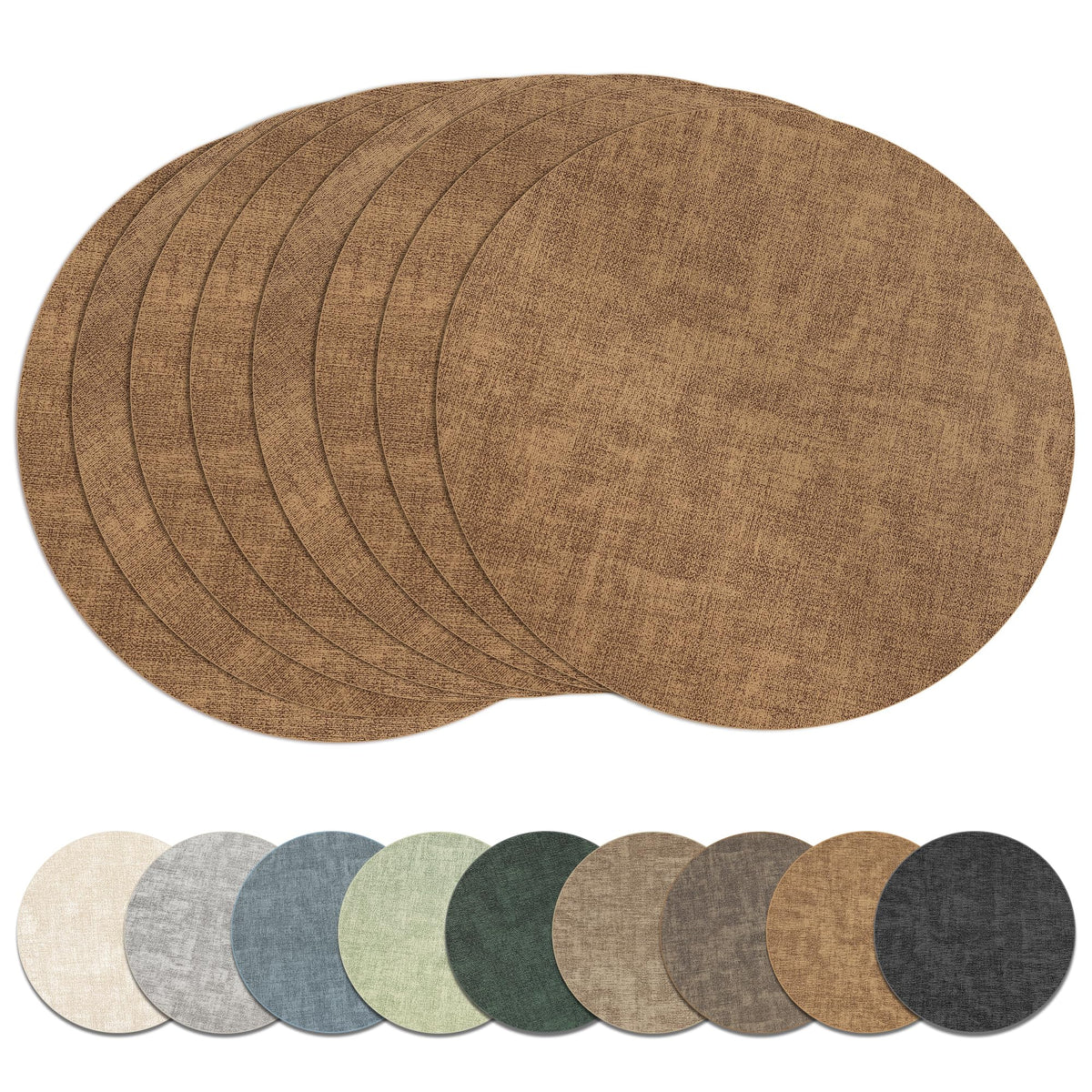 13" Round Placemats Set of 6, Reversible Faux Leather Wipeable Table Mats