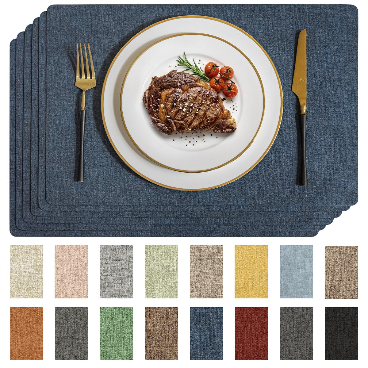 Romanstile Faux Leather Vinyl Placemats Set of 6, Light Grey