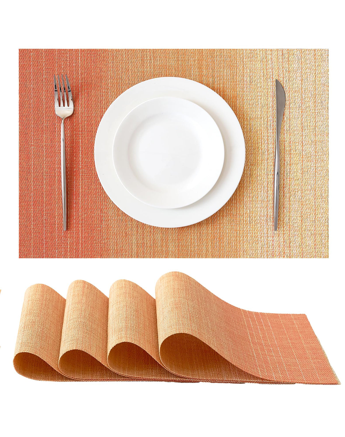 Beige Placemats Set of 8 - Heat-Resistant, Non-Slip Table Mats, Washable Woven Vinyl for Indoor & Outdoor Dining