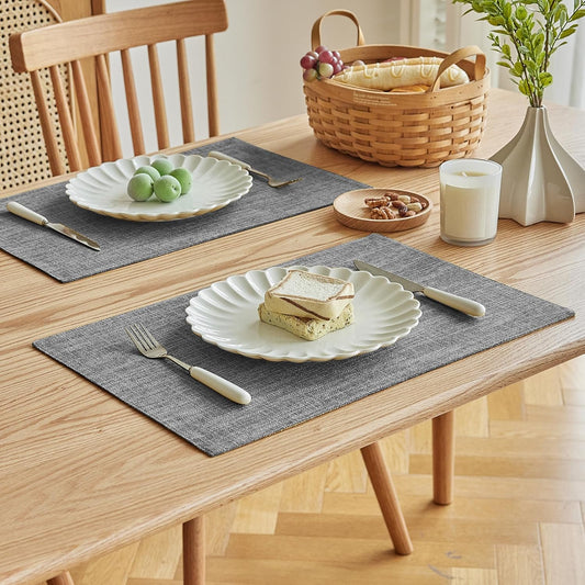 Softalker Faux Linen Cloth Placemats Set of 6-12 x 18 Inch, Light Grey