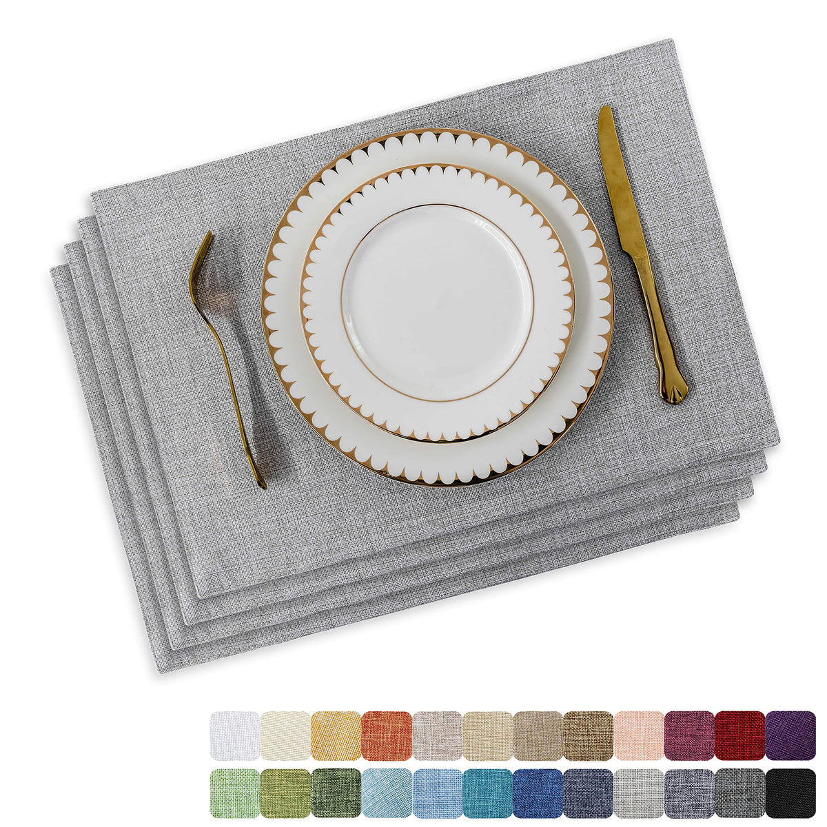 Home Brilliant Linen Placemats Set of 4 Heat Resistant Dining Table Cloth Place Mats Kitchen Table Mats Placemats Table Decor, Natural Linen