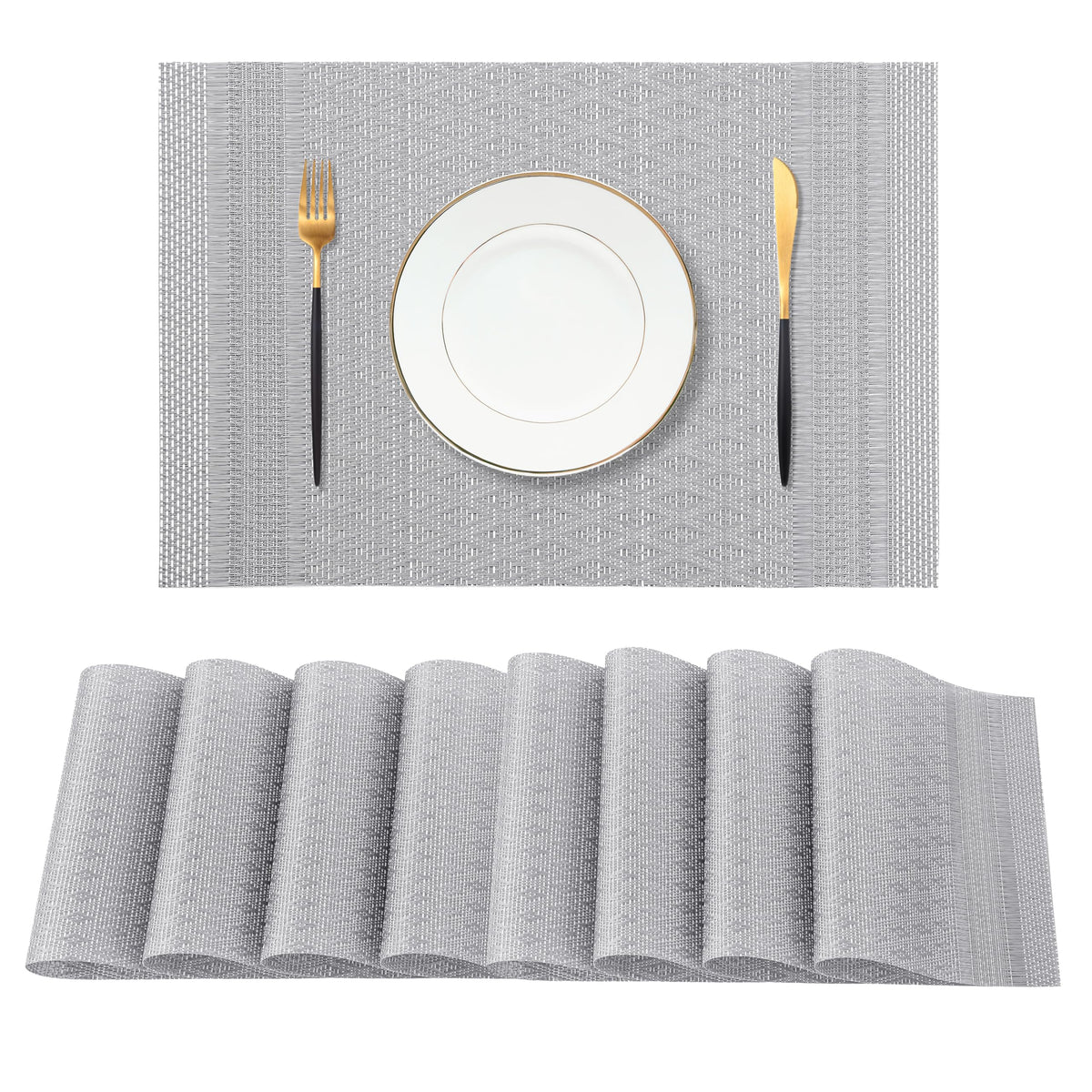 Beige Placemats Set of 4 - Heat-Resistant, Non-Slip Table Mats, Washable Woven Vinyl for Indoor & Outdoor Dining