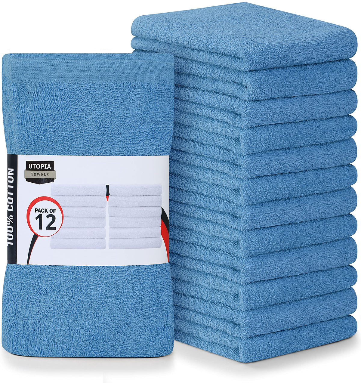 Utopia Towels Kitchen Bar Mops, Pack of 12, 16x19 in, 100% Cotton, White