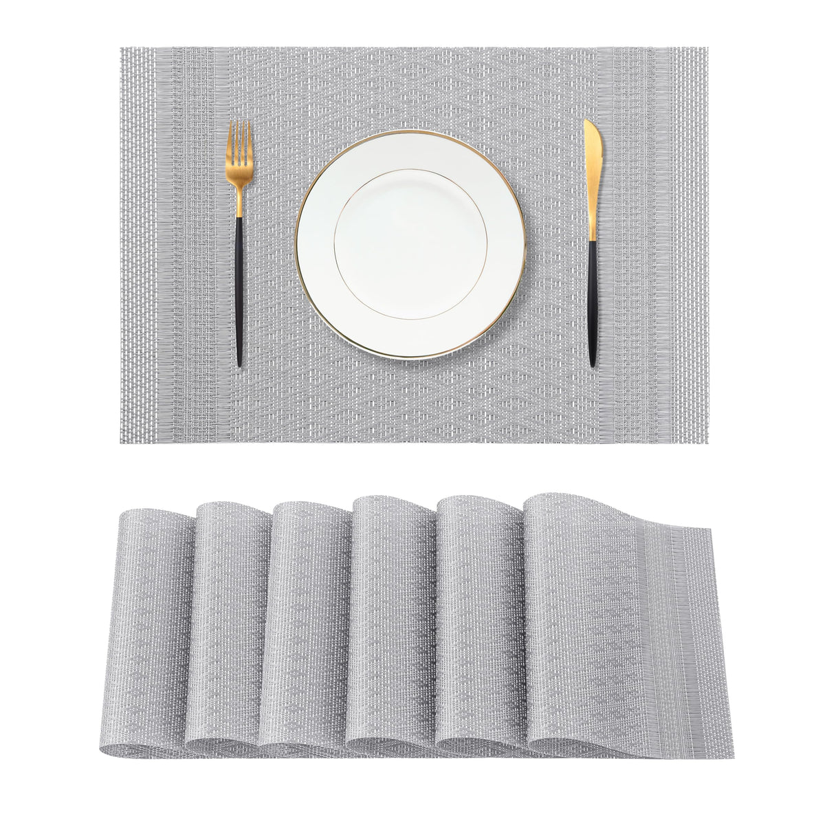 Beige Placemats Set of 8 - Heat-Resistant, Non-Slip Table Mats, Washable Woven Vinyl for Indoor & Outdoor Dining